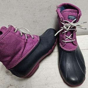 Sperry Saltwater pink/navy rain duck boots rain ~ womens size 6